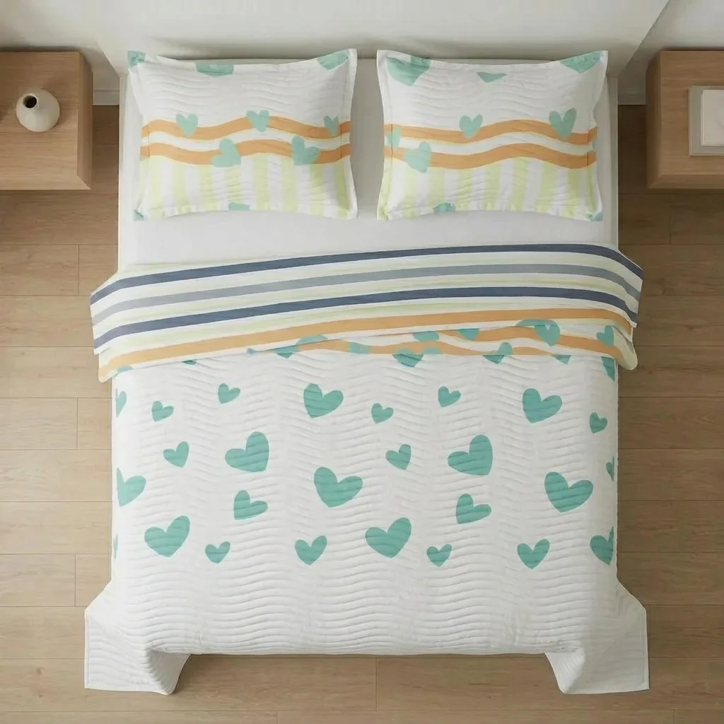 Cubrelecho Estampado Prensado Doble Faz Entre Dos Amores-2