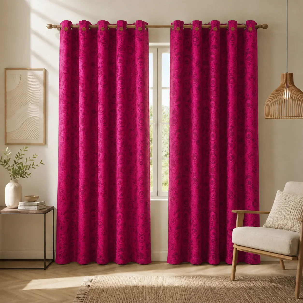 Cortina Yacar Boton Fucsia Elegante