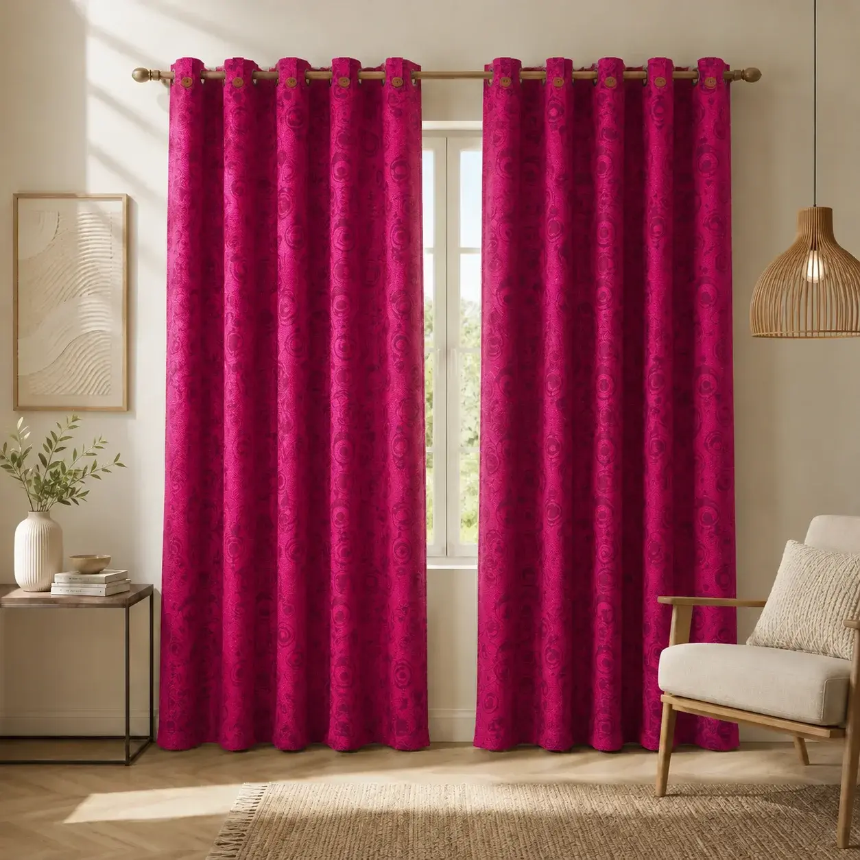 Cortina Yacar Boton Fucsia Elegante