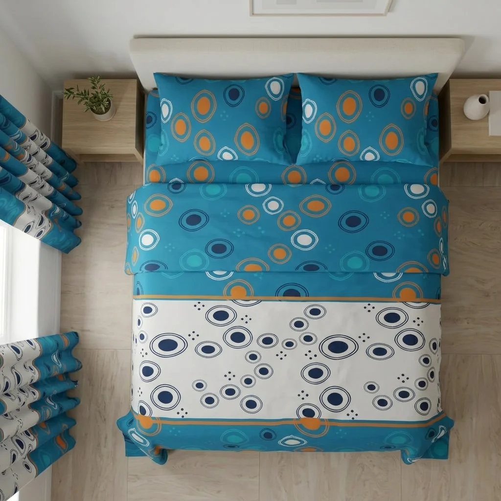 Juego De Sábanas Con Cortinas Órbita Nocturna Azul-2