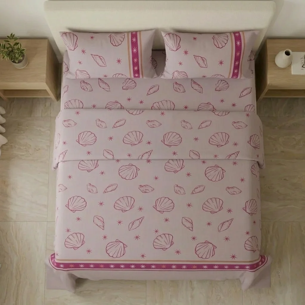 Juego de Sábanas Microfibra Suavizada Coral Marino Rosa-2