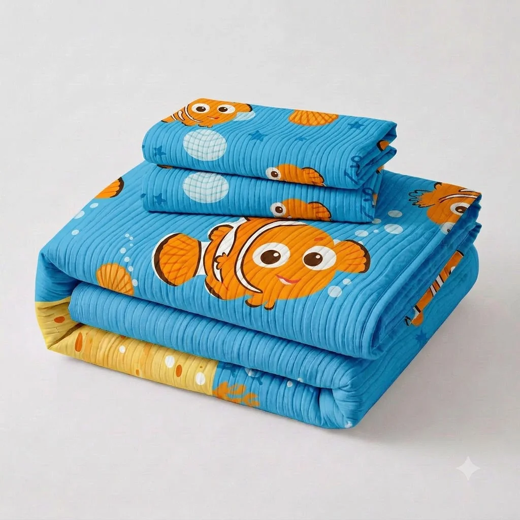 Cubrelecho Prensado Disney Buscando A Nemo Celeste Estampados Animados-5