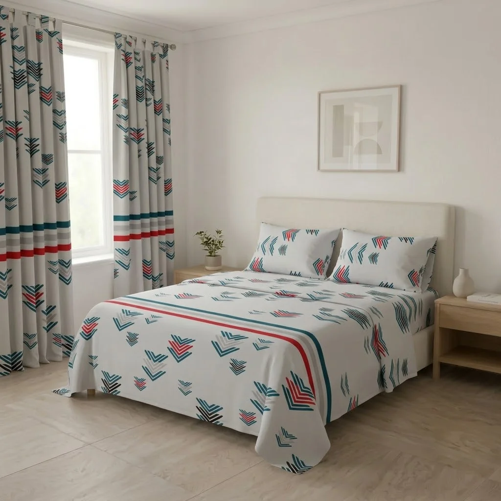 Juego De Sábanas Con Cortinas Flechas En Fondo Blanco Ultra Suave