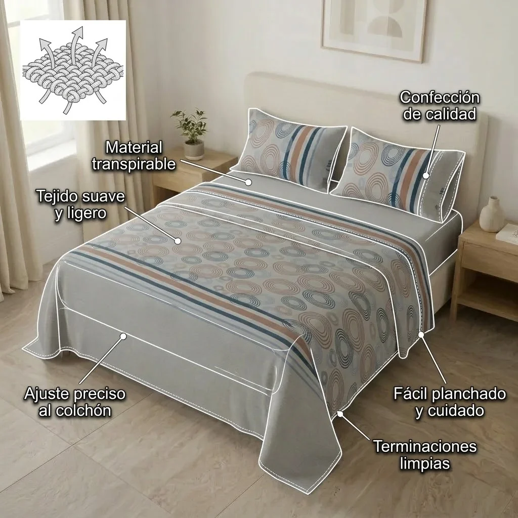 Juego de Sábanas Microfibra Suavizada Ripple Mint Azul-6