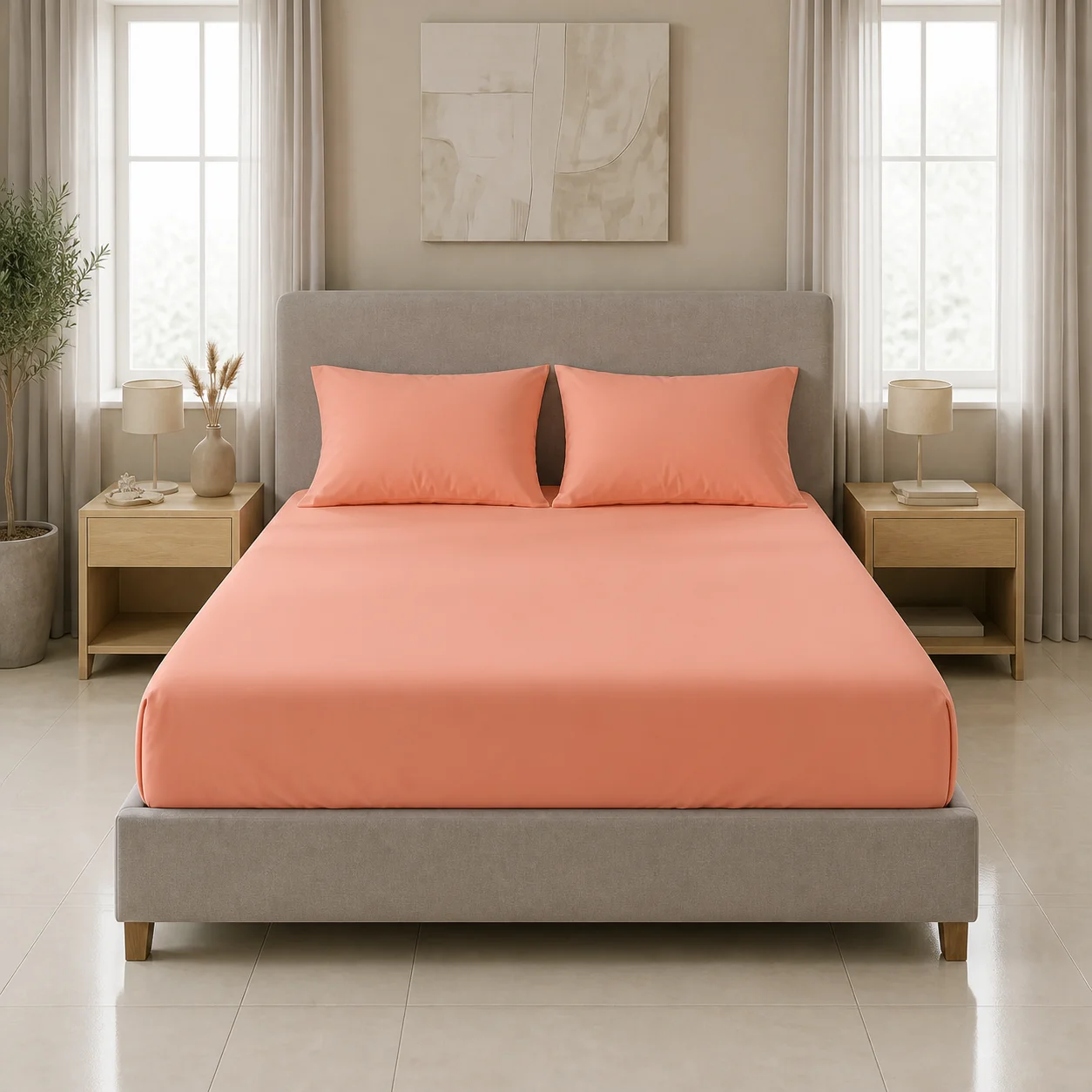 Sábana Ajustable Unicolor Microfibra Suavizada Mandarina-3