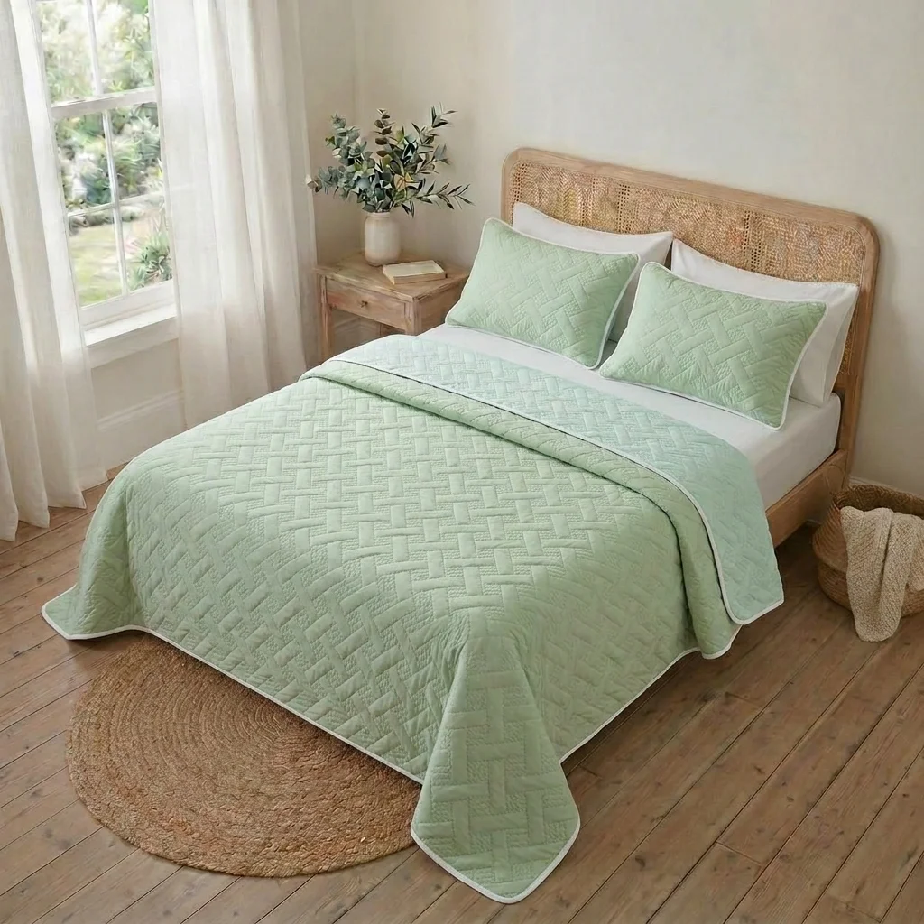 Cubrelecho Termosellado Cotton Sense Solo Fondo Verde - Azul