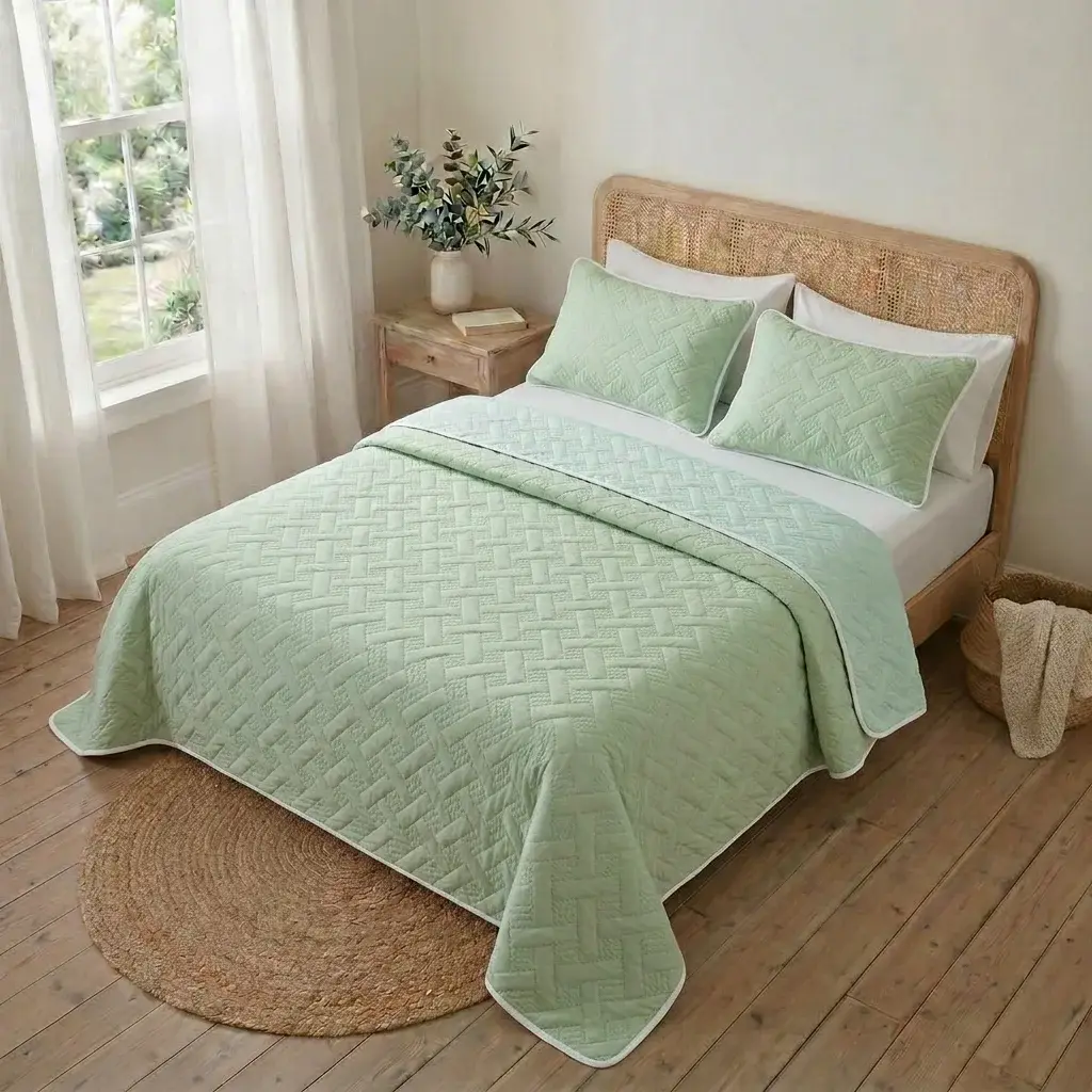 Cubrelecho Termosellado Cotton Sense Solo Fondo Verde - Azul