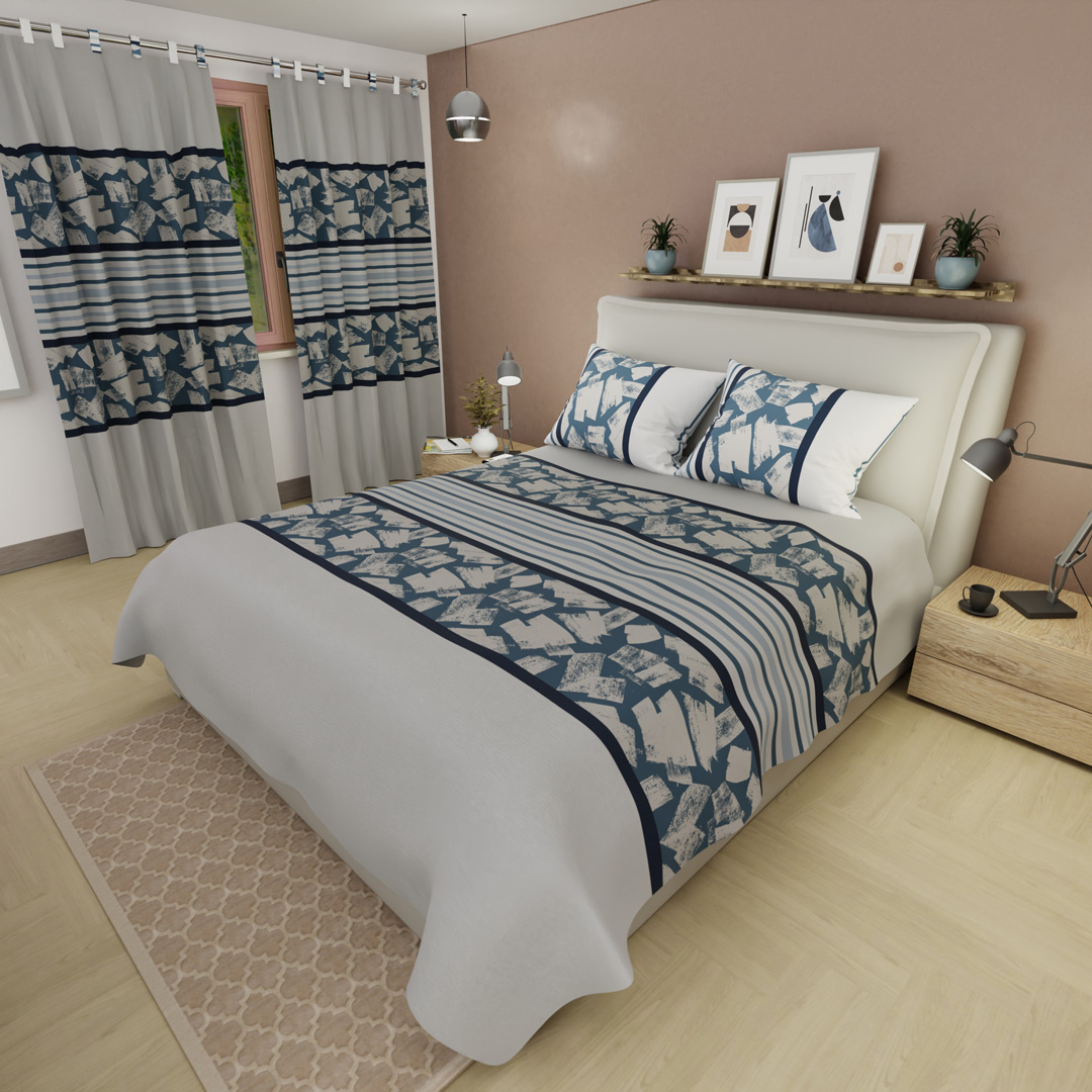 Juego De Sábanas Con Cortinas Ash & Cobalt Azul