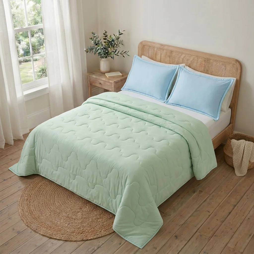 Cubrelecho Acolchado Cotton Sense Solo Fondo Verde - Azul