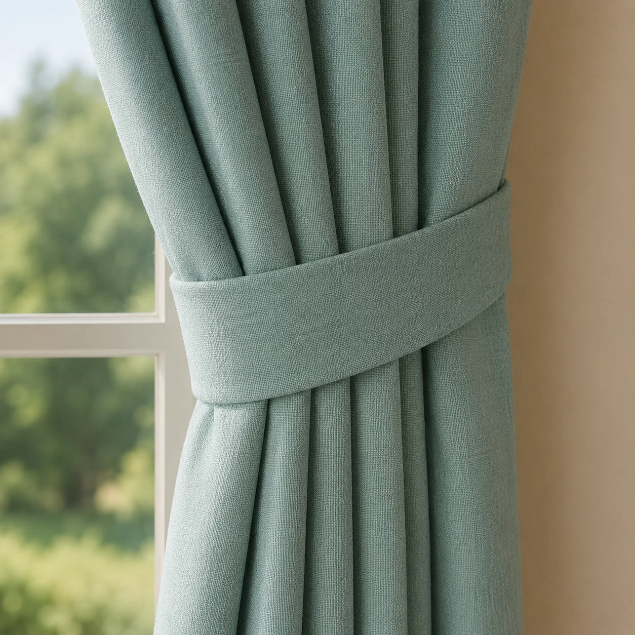 Cortina Ramia Boton Ancestral Verde Clasica-2