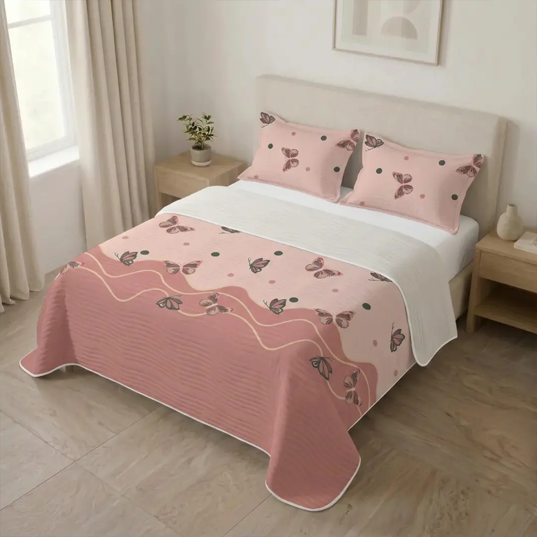 Cubrelecho Estampado Prensado Doble Faz Oasis Mariposa