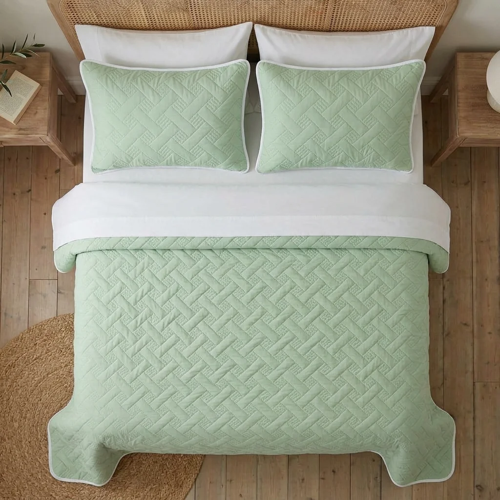 Cubrelecho Termosellado Cotton Sense Solo Fondo Verde - Azul-2