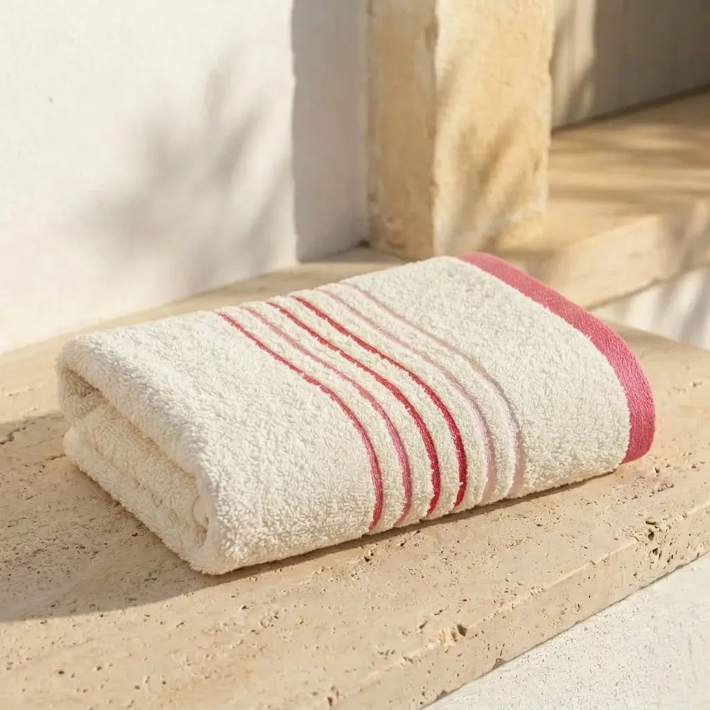 Toalla Mediterráneo Crema Con Linea Fucsia 550 Gr