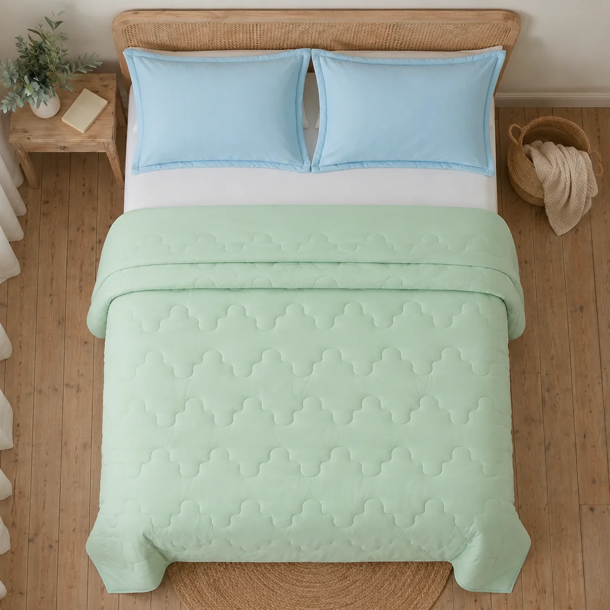Cubrelecho Acolchado Cotton Sense Solo Fondo Verde - Azul-2