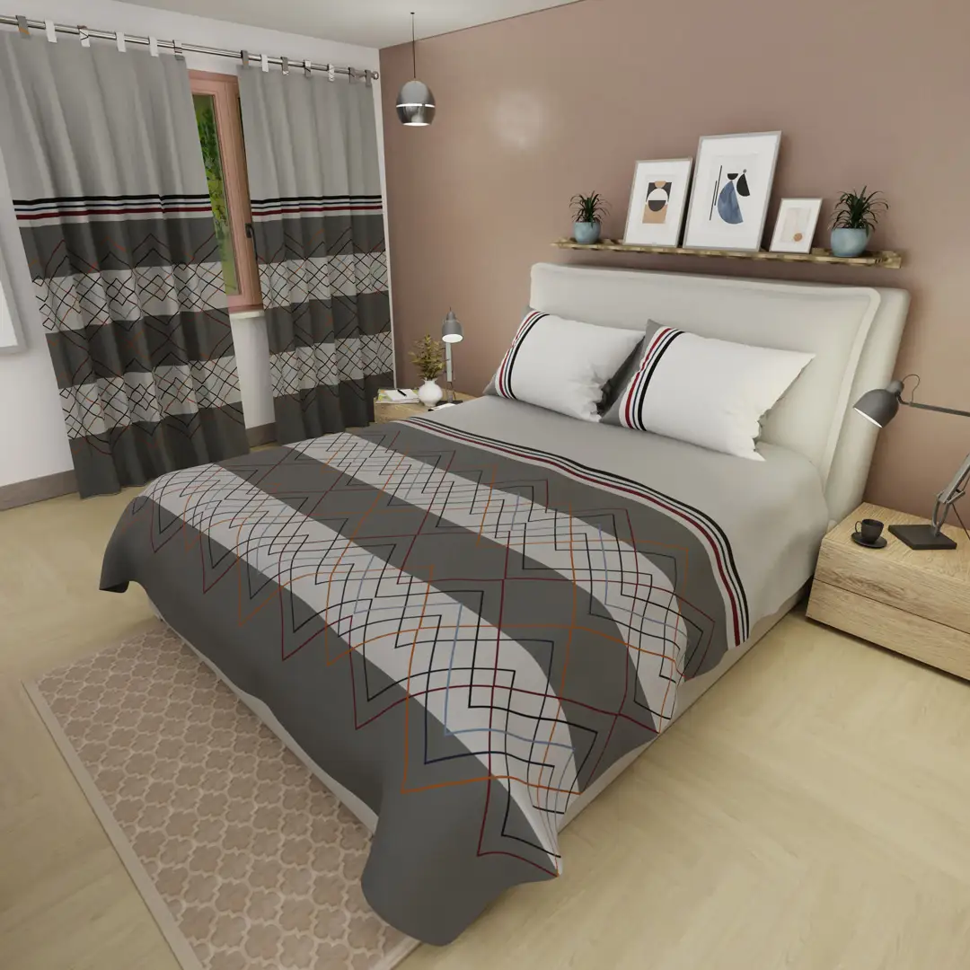 Juego de Sábanas Microfibra Suavizada Zig-Zag Plomo