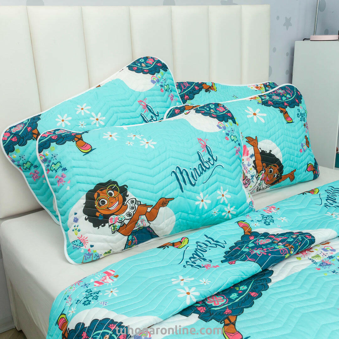 Cubrelecho Prensado Cama Doble Disney Encanto Mirabel Celeste Estampados Animados-2