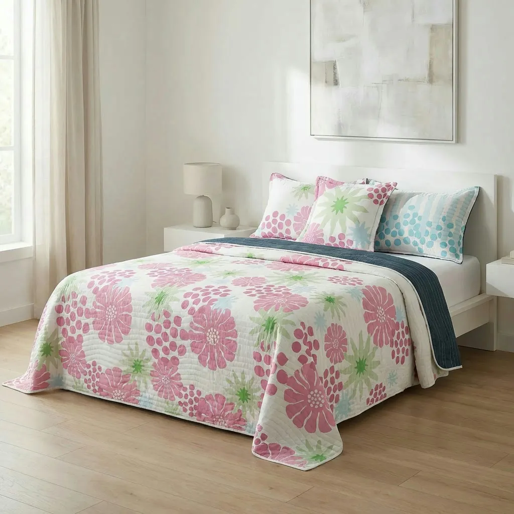 Cubrelecho Estampado Prensado Doble Faz Bubble Form Azul