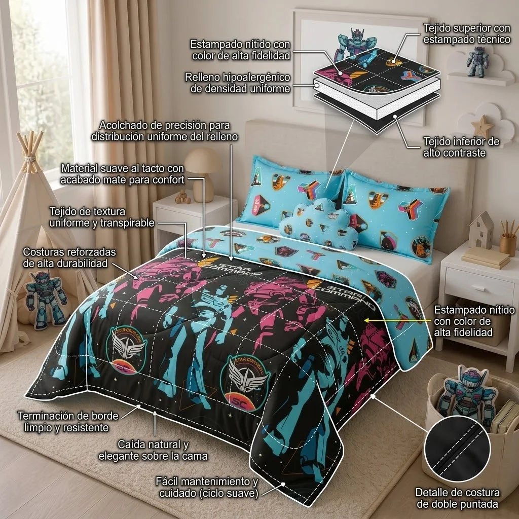 Cubrelecho Acolchado Cama Semidoble Disney Lightyear Comando Estelar Negro Estampados Animados-6