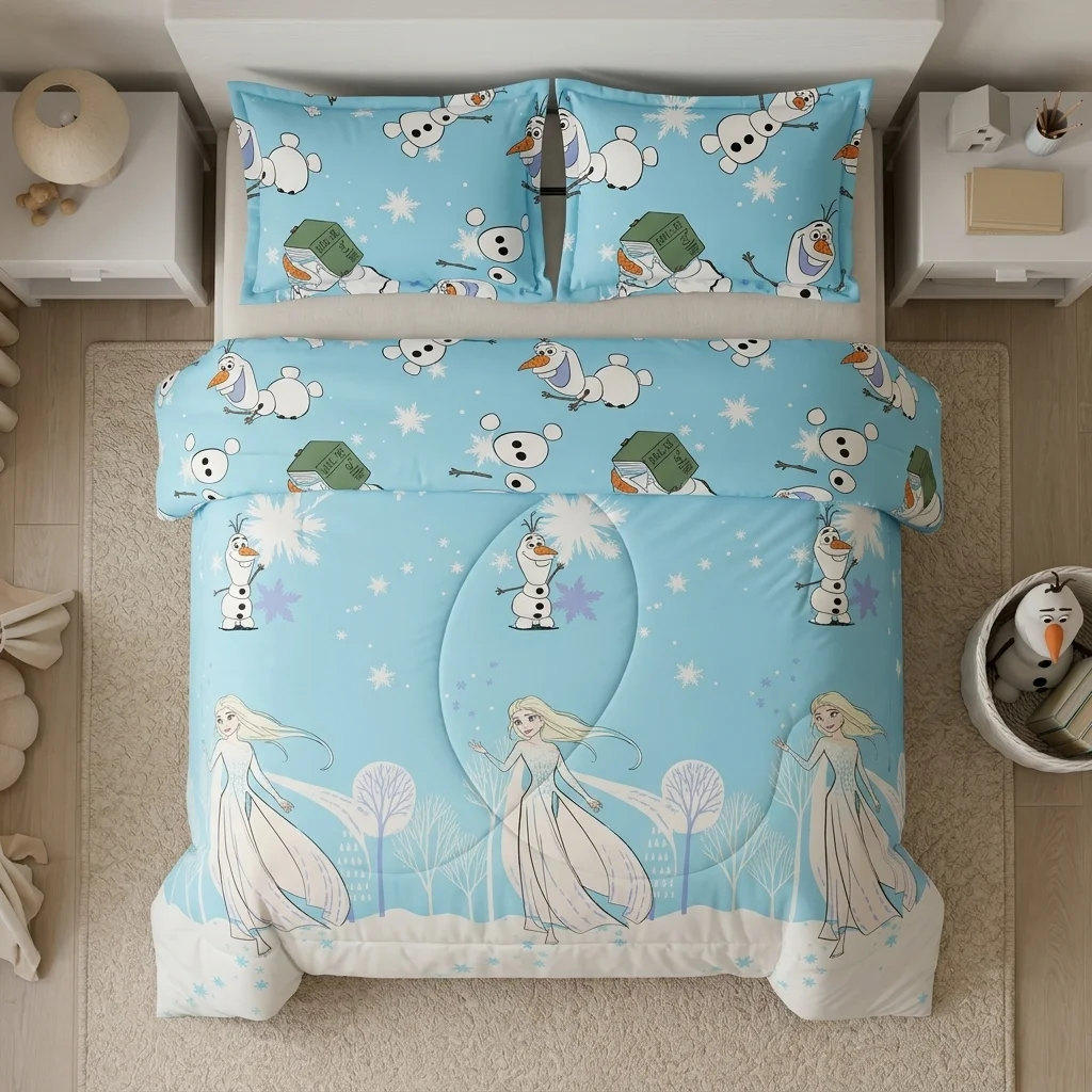 Cubrelecho Acolchado Disney Frozen Celeste Estampados Animados-2