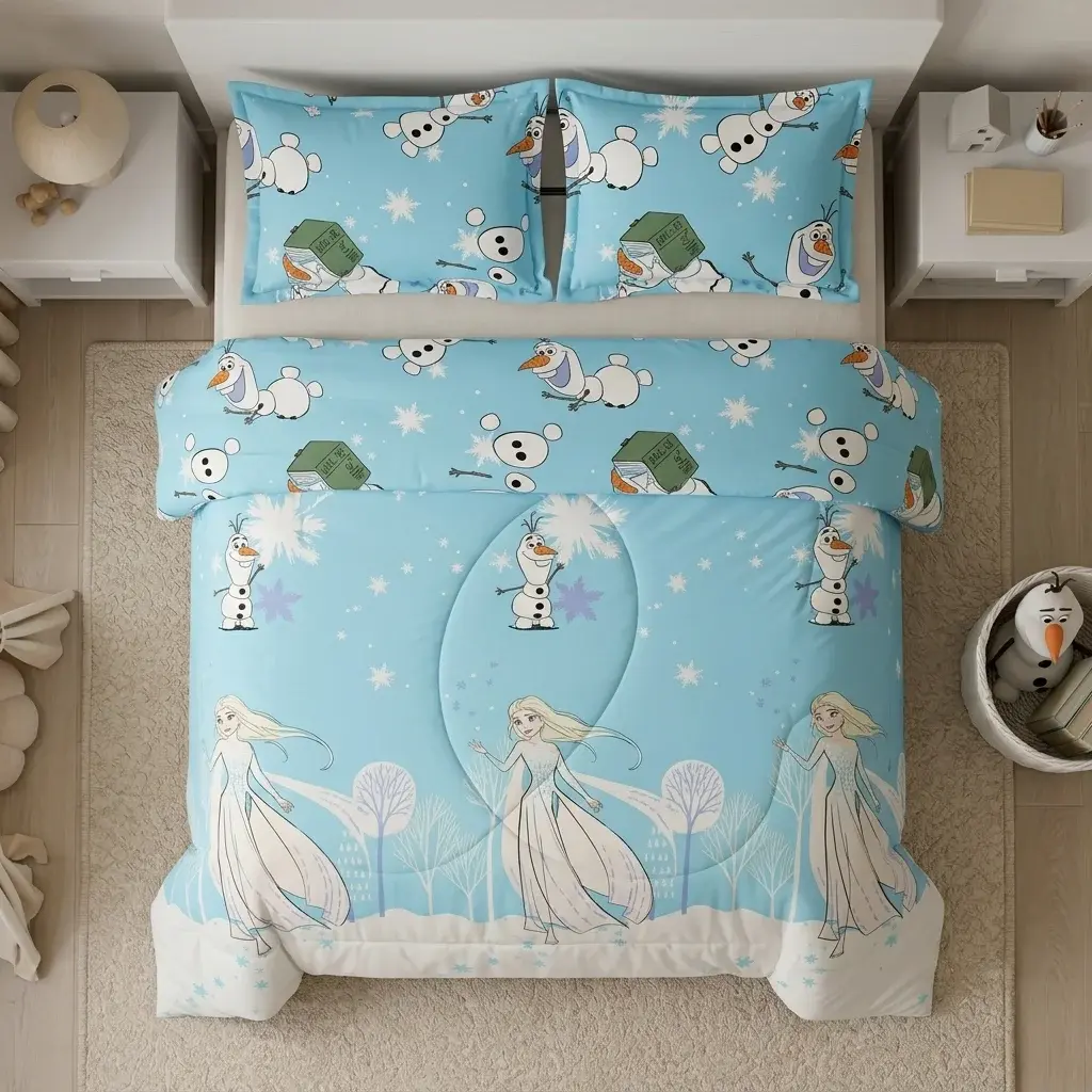 Cubrelecho Acolchado Disney Frozen Celeste Estampados Animados-2