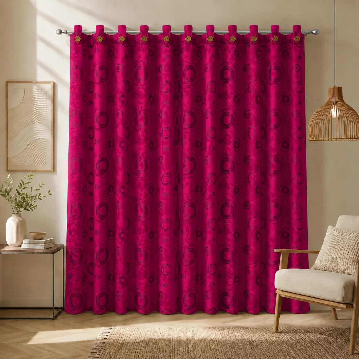 Cortina Yacar Boton Fucsia Elegante-6