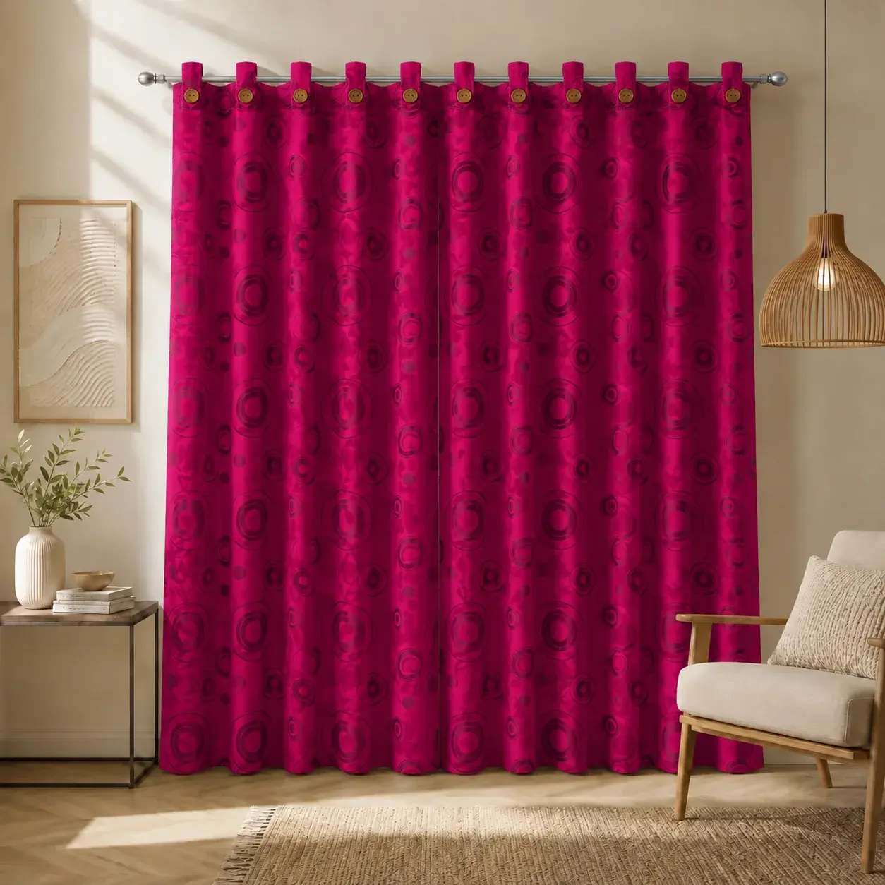 Cortina Yacar Boton Fucsia Elegante-6
