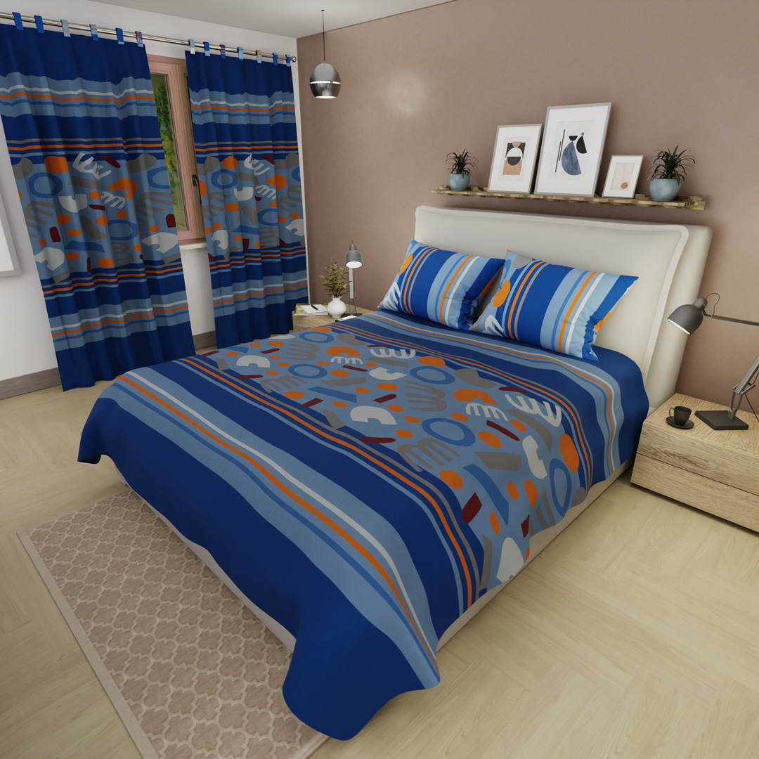 Juego de Sábanas Microfibra Suavizada Figuras de Ensueño Azul