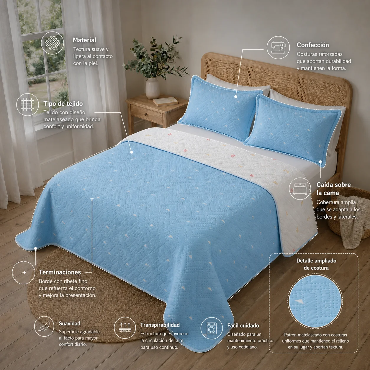 Cubrelecho Termosellado Doble Faz Cotton Sense  Jardín Celestial-5