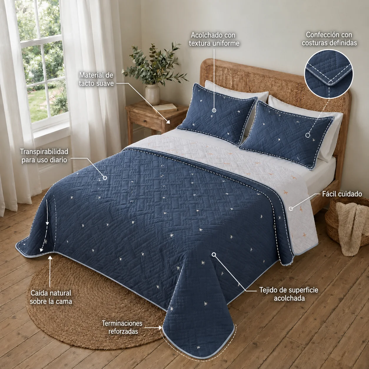 Cubrelecho Termosellado Doble Faz Cotton Sense Navegante Cruzado-5