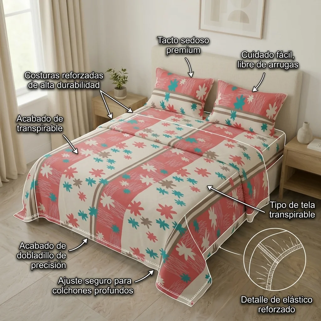Juego de Sábanas Microfibra Suavizada Ensoñación Floral Rosa-6