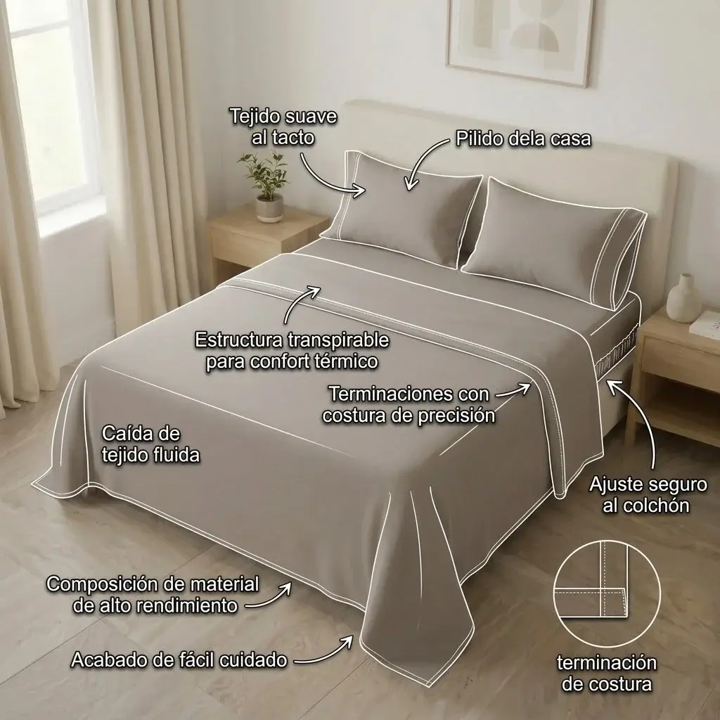Juego De Sabanas 4 Fundas Linea My House Beige Suavizada-6