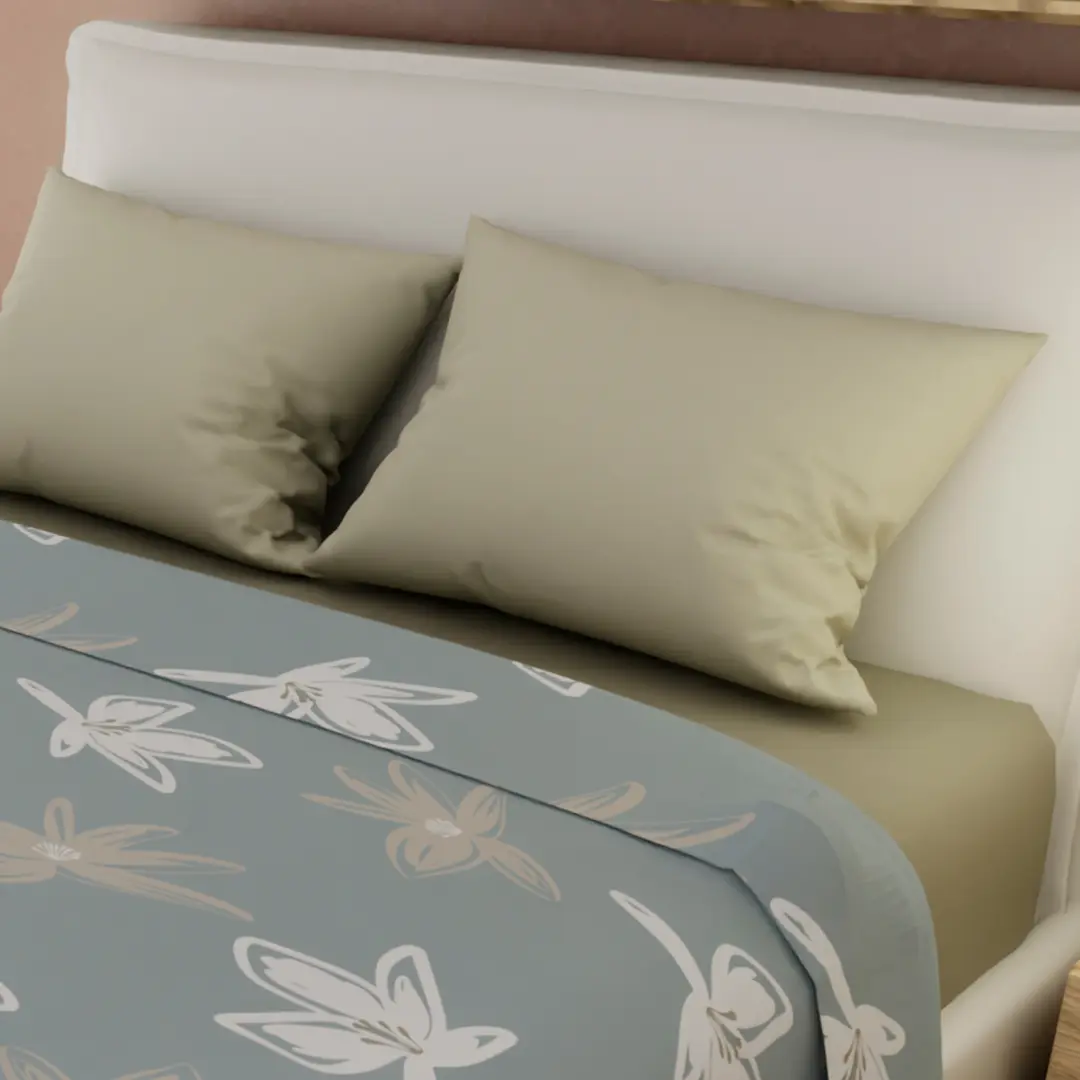Juegos De Sabanas Tendenza Ajustable Beige Perla Sobresabana Azul Hojas Confortable