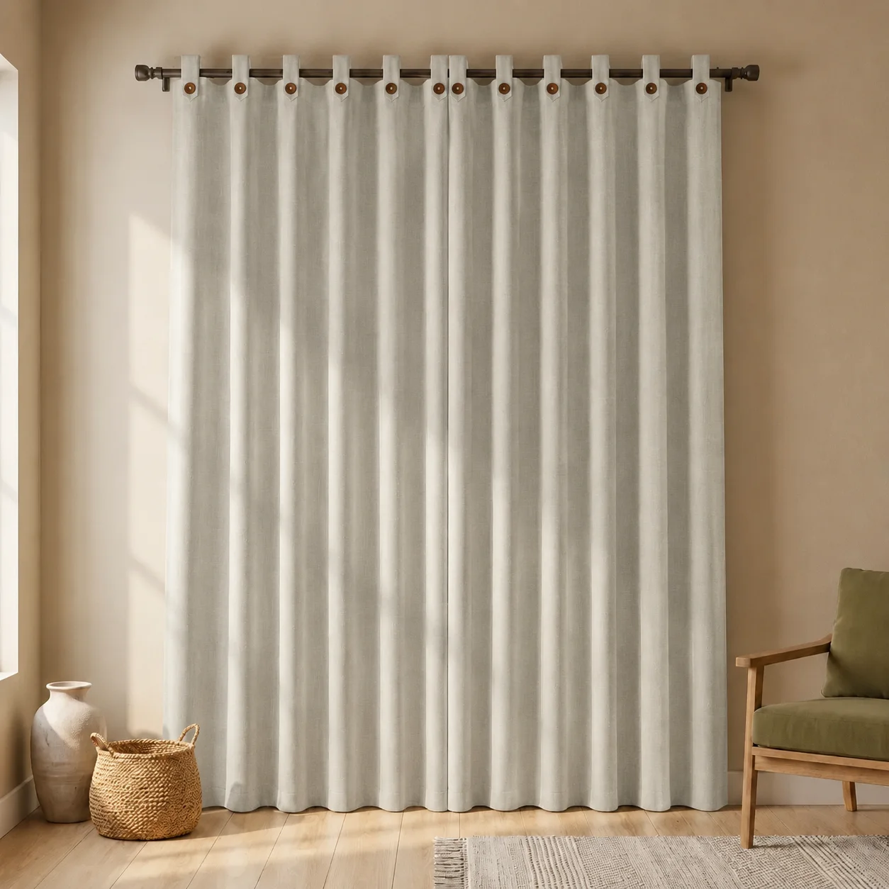Cortina Lino Boton Ancestral Gris Neutrales-6