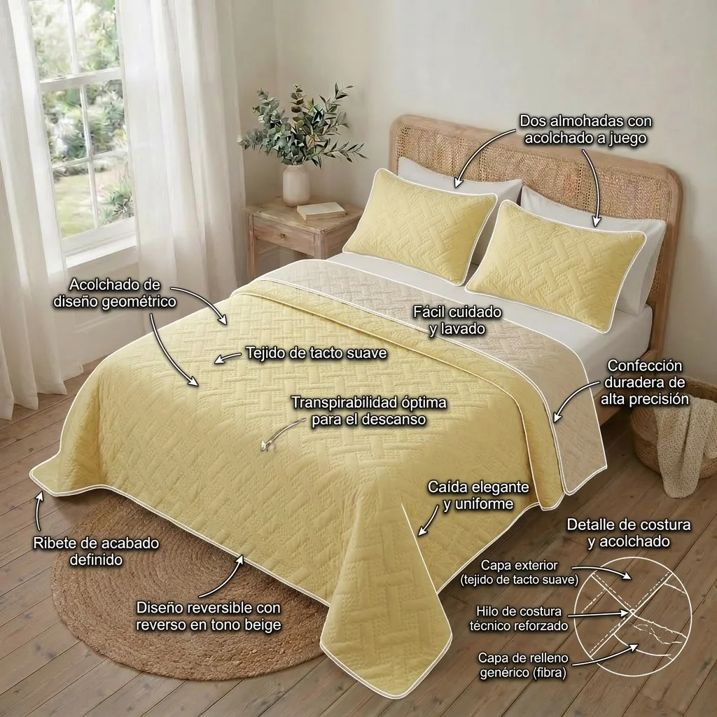 Cubrelecho Termosellado Cotton Sense Solo Fondo Amarillo-5