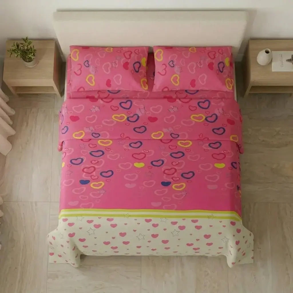 Juego de Sábanas Microfibra Suavizada Explosión de Amor Rosa-2