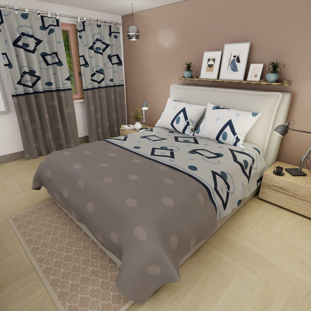 Juego De Sábanas Con Cortinas Taupe Diamonds