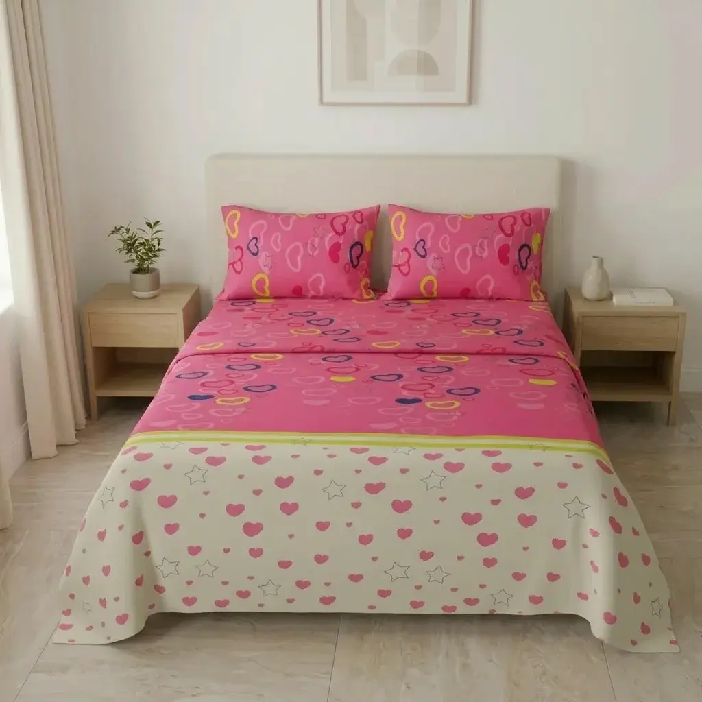 Juego de Sábanas Microfibra Suavizada Explosión de Amor Rosa-3