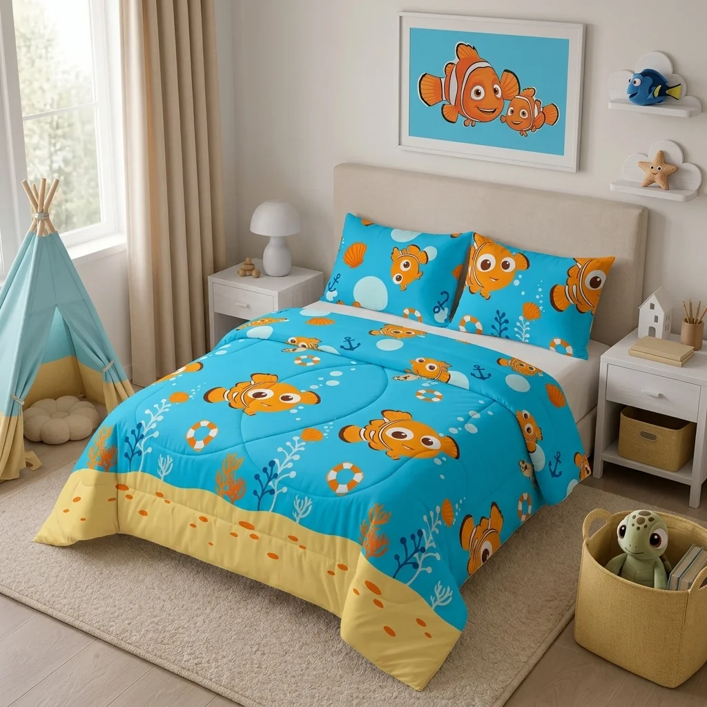Cubrelecho Acolchado Disney Buscando A Nemo Celeste Estampados Animados
