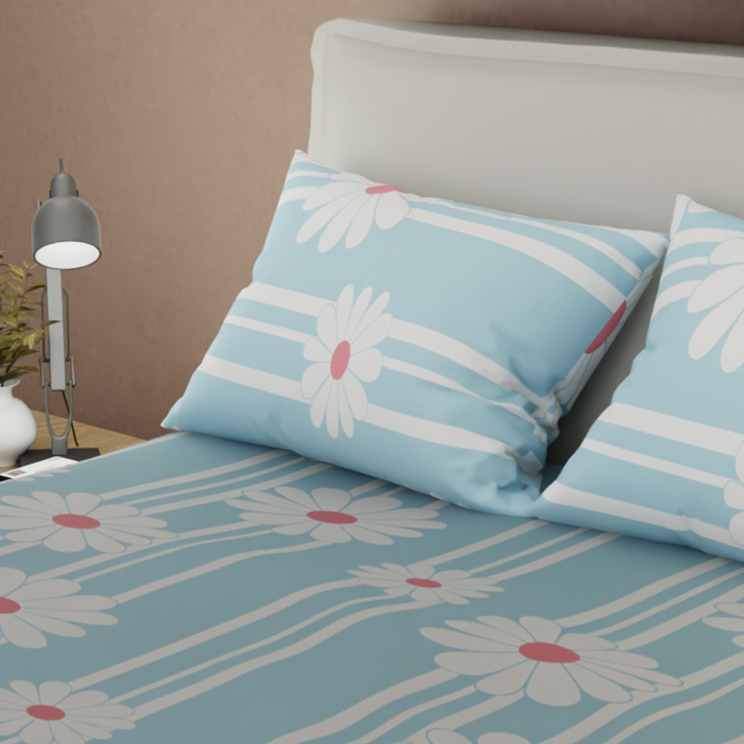 Juego De Sábanas Con Cortinas Día de Primavera Azul-2