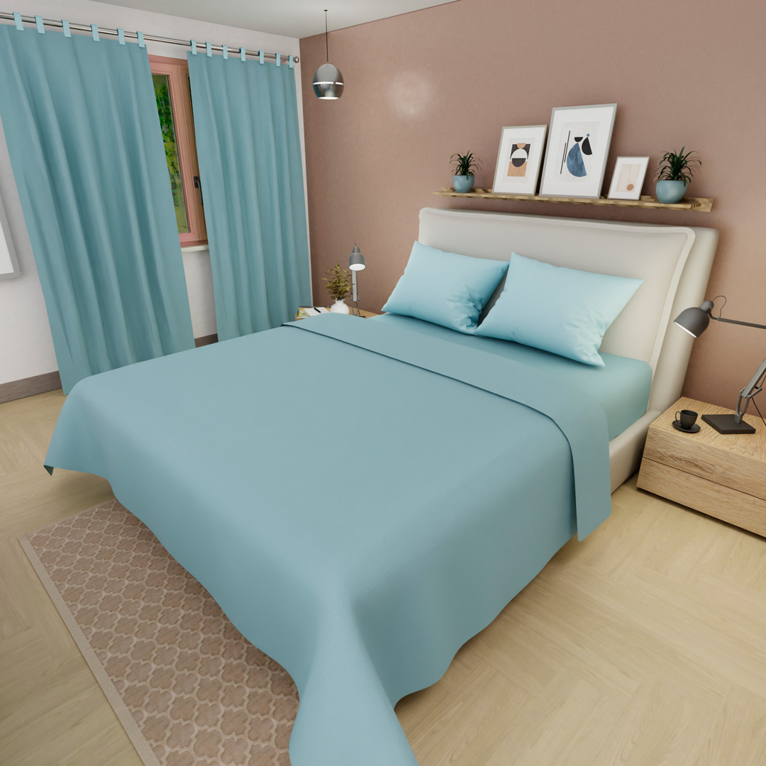 Juego De Sabanas Con Cortina Azul Confortable-2