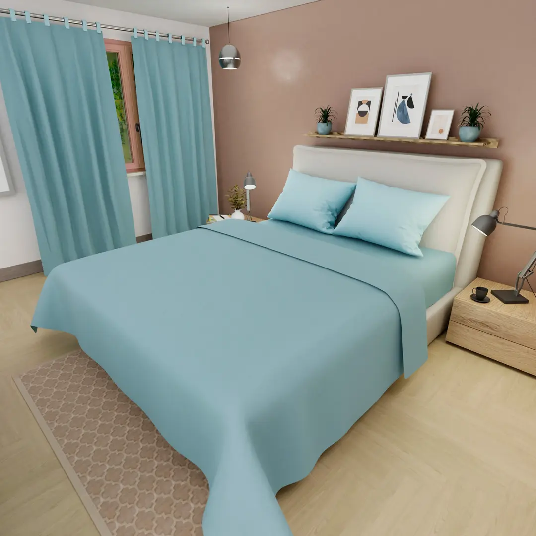 Juego De Sabanas Con Cortina Azul Confortable