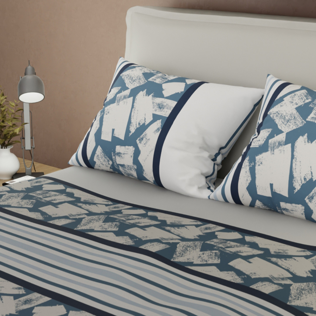 Juego De Sábanas Con Cortinas Ash & Cobalt Azul-2