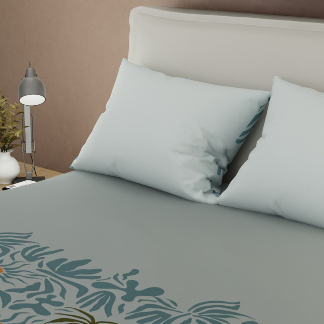 Juego De Sábanas Con Cortinas Helecho Topacio Azul-2