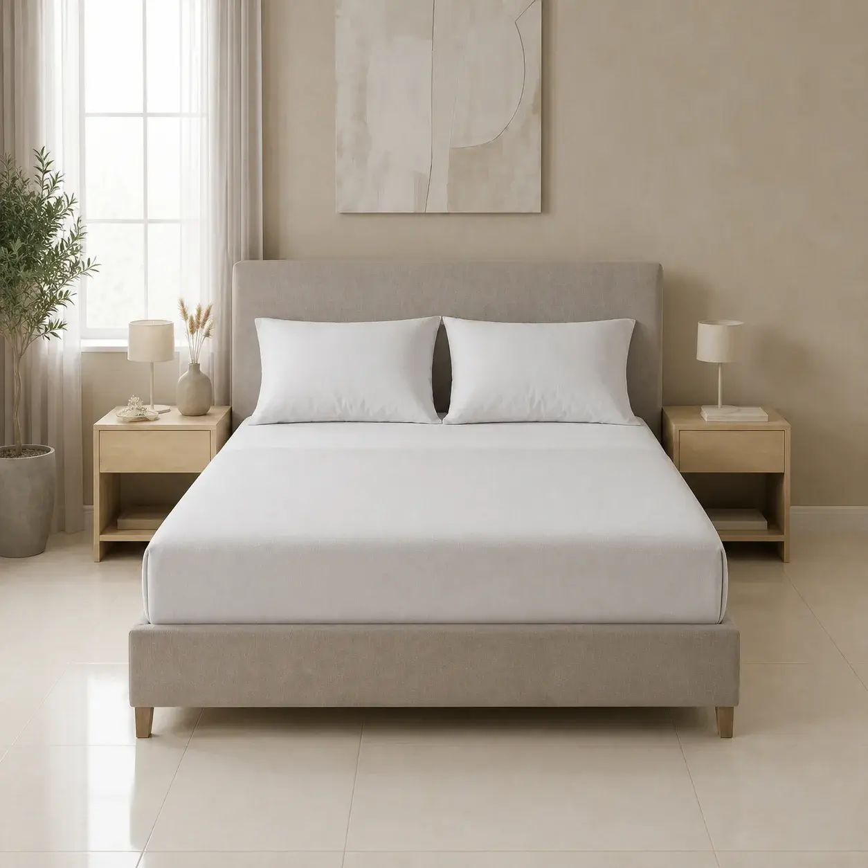 Sábana Ajustable Unicolor Microfibra Suavizada Beige-3