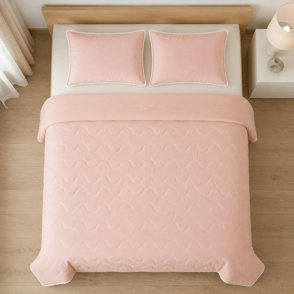 Cubrelecho Acolchado Cotton Sense Solo Fondo Rosa -Blanco-2