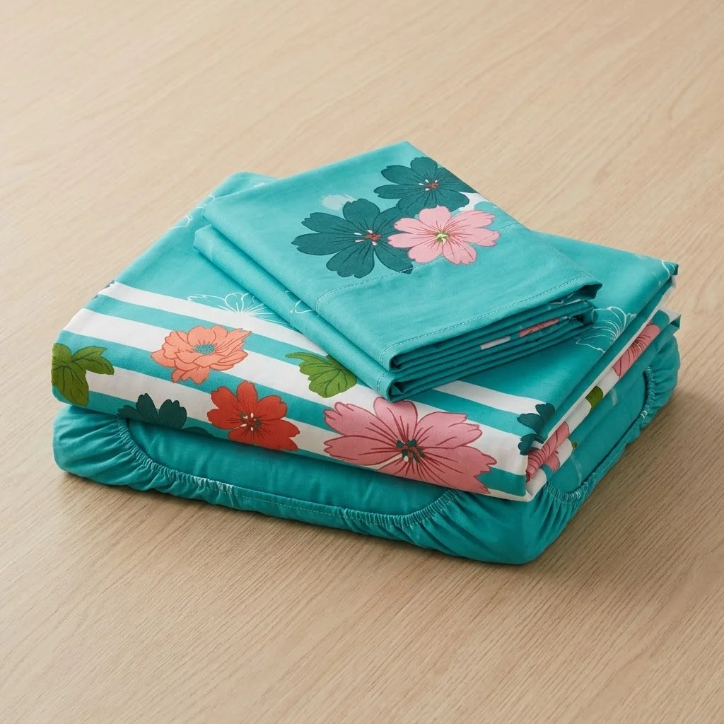Juego De Sábanas Con Cortinas Flores En Fondo Aguamarina Ultra Suave-5