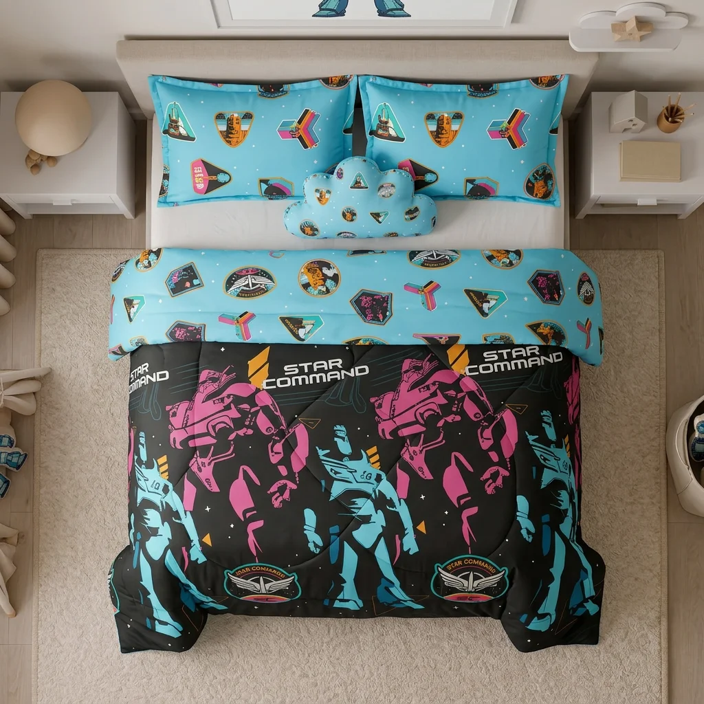 Cubrelecho Acolchado Cama Semidoble Disney Lightyear Comando Estelar Negro Estampados Animados-2