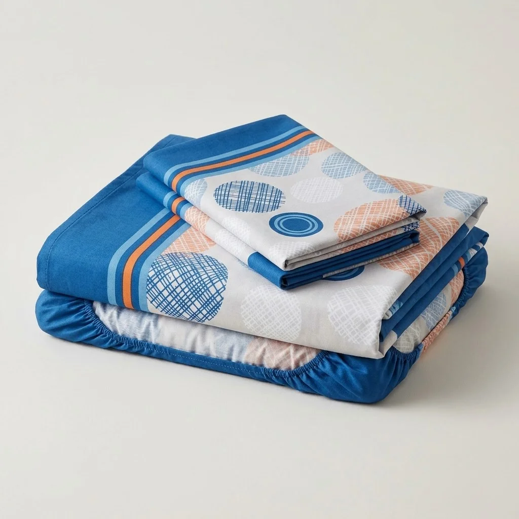 Juego De Sábanas Con Cortinas Azul Patrón Círculos En Rayas Ultra Suave-5