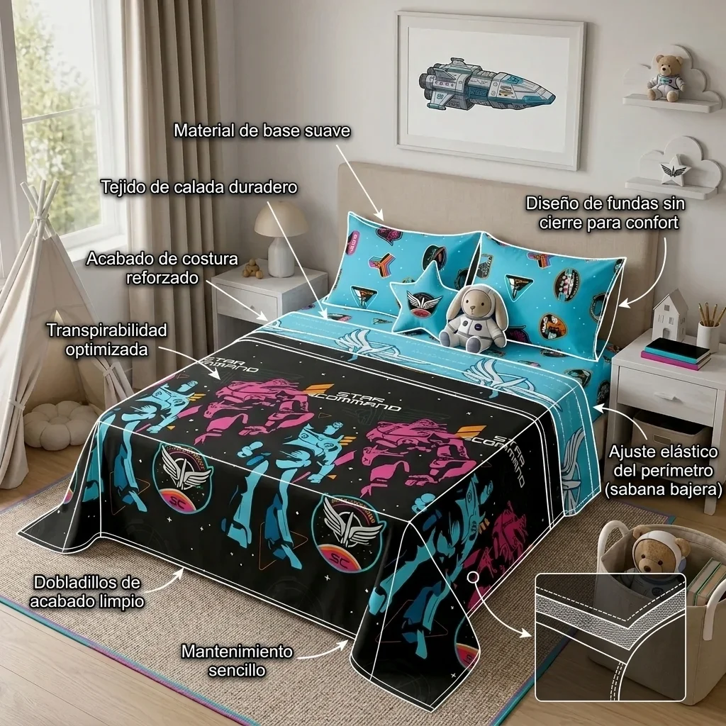 Juego De Sábanas Cama Doble Disney Lightyear Comando Estelar Negro Estampados Animados-6