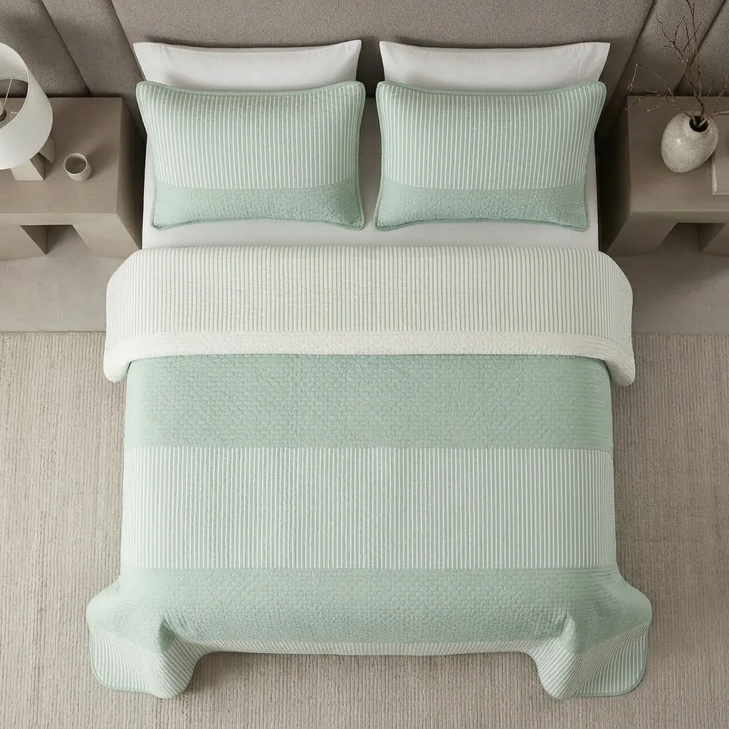 Cubrelecho Prensado Doble Faz Trama Puntos sobre Arena Verde-2